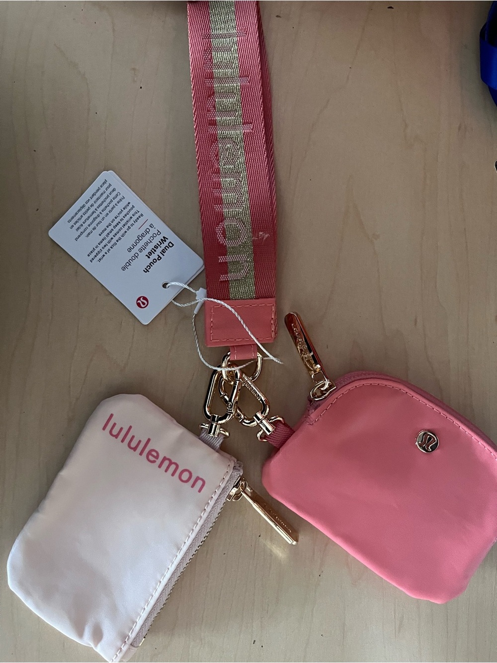 lululemon athletica Coral Cream Strap Card Pouch Set gold hardware nwt - Picture 2 of 2